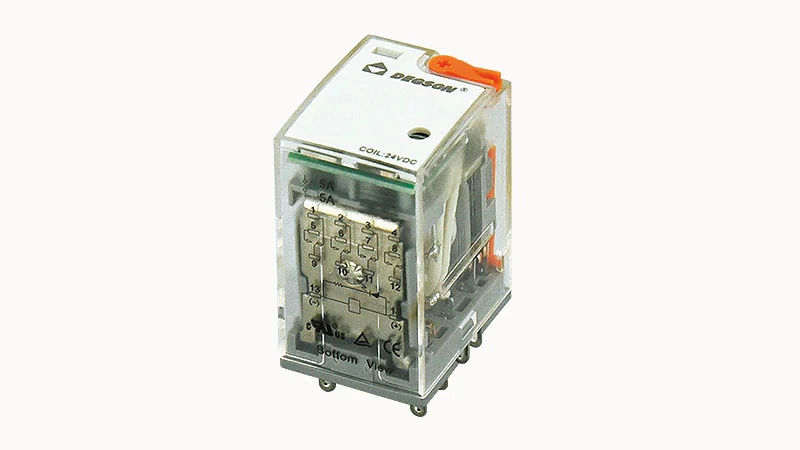 Реле без колодки DRPE-4C-LDR-D12 - Реле, 4 группы переключающих контактов, 5A, 12DC, материал контактов: Ag, светодиод + диод + тестовая кнопка