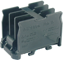 Барьерная клемма UTD-15/3 - Барьерная клемма, 3*2 точки подключения в клемме, тип фиксации провода: винтовой, номинальное сечение: 2 мм кв., 20A, 660V, ширина: 25,3 мм, цвет: черный, тип монтажа: DIN 35