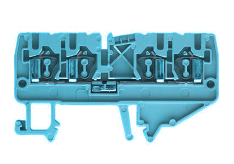 Клемма сдв. WKF 2.5 D2/2/35 BLAU - Проходная клемма, 4 точки подключения, тип фиксации провода: пружинный, номинальное сечение: 2,5 мм кв., 24A, 800V, ширина: 5 мм, цвет: синий, тип монтажа: DIN 35