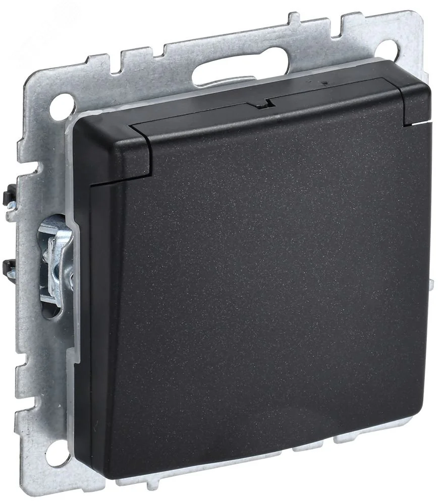 Розетка BRITE РСбш10-3-44-БрЧ 16А IP44 с заземл. защ. шторки с крышкой черн. BR-R16-16-44-K02