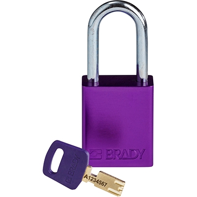 gws150333 - Замок SafeKey алюминиевый со стальной дужкой, высота дужки – 38 мм, диаметр дужки – 6.4 мм, алюминиевый корпус, размеры корпуса – 46х38х19 мм, цвет – фиолетовый, 1 шт/упак