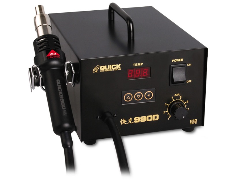 QUICK 990D - Термовоздушная паяльная станция 100°C-480°C компрессорного типа, возможность программирования режимов пайки
