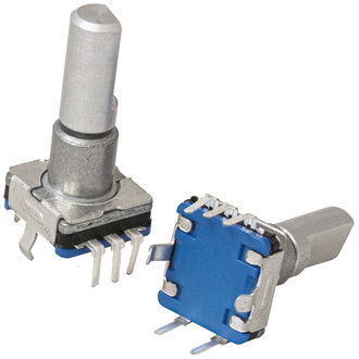 EC11E 30/15 20MM PUSHPIN - Энкодер EC11 30 щелчков, 15 импульсов, металлический вал с лыской 20мм, с кнопкой, горизонтальные выводы