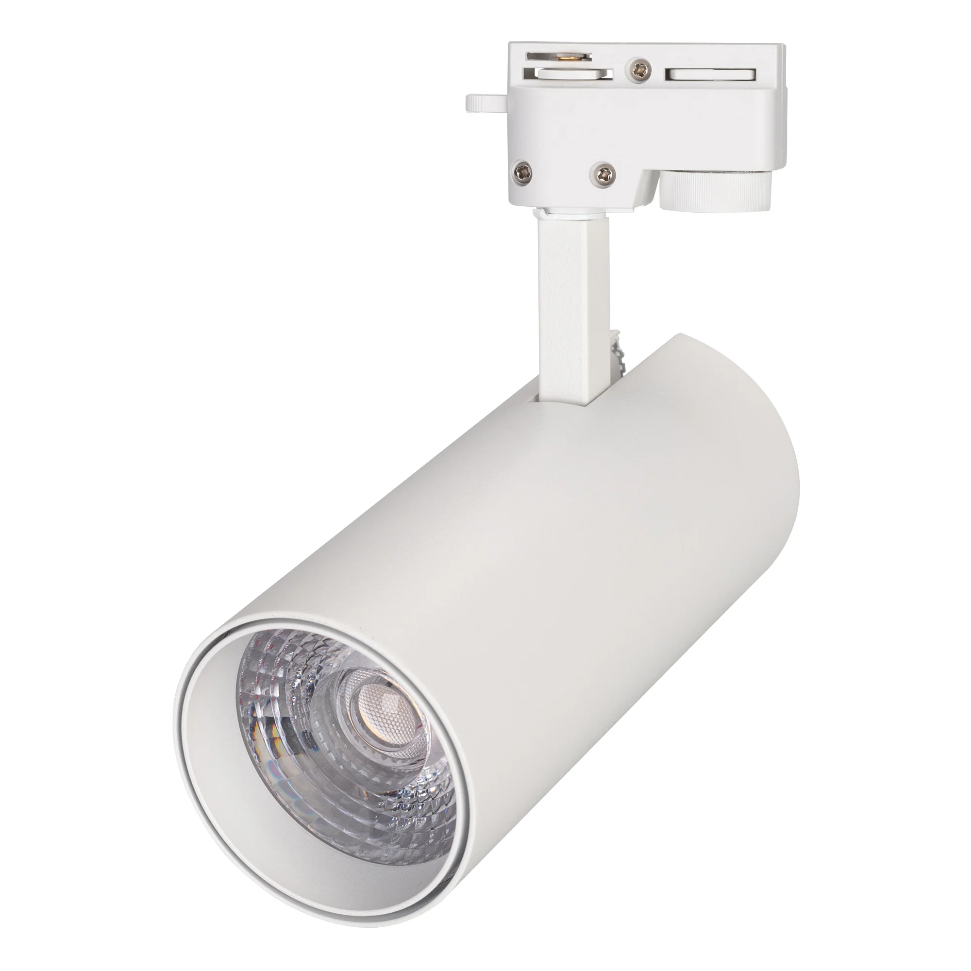 Светильник LGD-GERA-2TR-R74-20W Day4000 (WH, 24 deg, 230V) 025910(1) - Светильник подвесной для треков/шин 2 провода. Мощность 20 Вт, св. поток 1800-2200 лм, 90 лм/Вт, дневной 4000 K, CRI>90, угол 24°, напряжение питания 230 В. Белый круглый корпус из алю