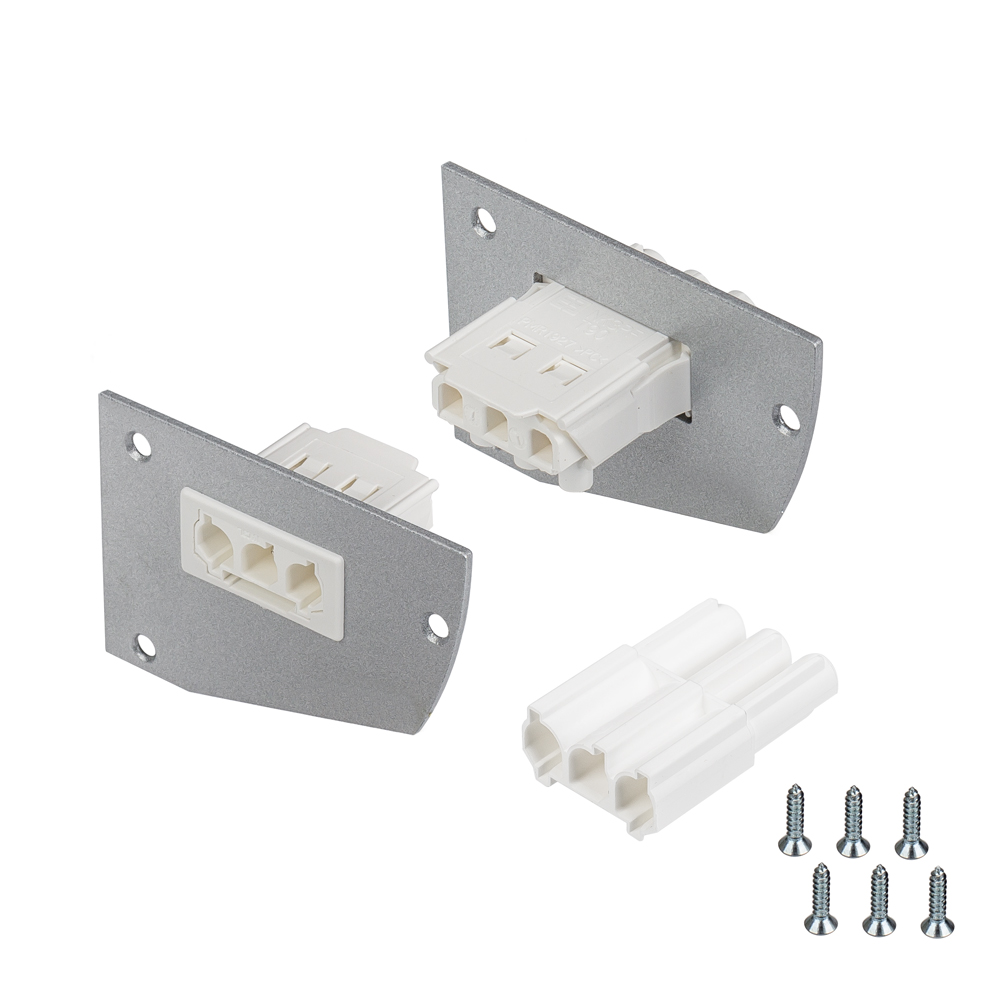 Заглушка для SHELF-MULTI с разъемом (ANR, Металл) 017299 - Пара заглушек для профиля SHELF-MULTI с разъемами для питания (папа-мама). Материал - окрашенный металл. В комплекте 2шт, шурупы. Цена за комплект.
