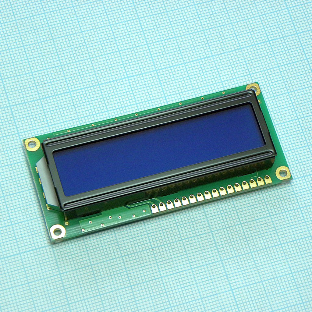 WH1601A-TMI-CT# - ЖКИ знакосинтезирующий 16 x 1, STN Синий Негативный/прозрачный светодиодная подсветка ярко-Белая, размеры 80x36 мм, видимая область 66x16 мм, -20...70°C, контактные площадки сверху 15 выводов