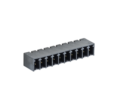 Вилка Wiecon 8813 S/10 W3,2 OB THR - Вилочный разъем, горизонтальный, на плату, THR, шаг 3,81 мм, 10 полюсов, фиксация на плате пайкой, 125V, 8А, без маркировки, цвет: черный, серия 8813 S W THR OB