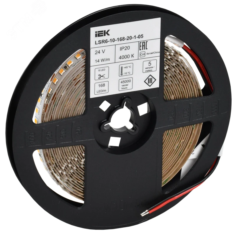 Лента светодиодная 5м SMD2835 168LED/м 14Вт/м IP20 ширина 10мм 24В нейтральный белый IEK LSR6-10-168-20-1-05
