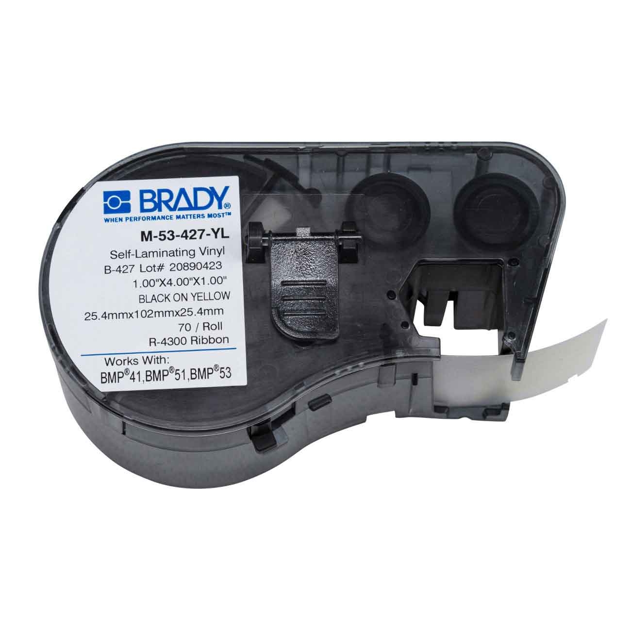 brd131601 - M-53-427-YL этикетки, материал B-427, самоламинирующий винил, 25.4х101.6мм, поле для печати 25.4х25.4мм, желтый, 70 шт.в упак. (BMP41/51/53)