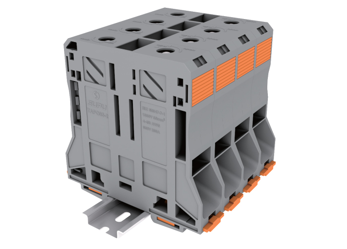 Проходная клемма TAPO95-2-GY - Проходная клемма, тип фиксации провода: пружинный, номинальное сечение: 95 мм кв., 232A, 1000V, ширина: 25 мм, цвет: серый, тип монтажа: DIN 35