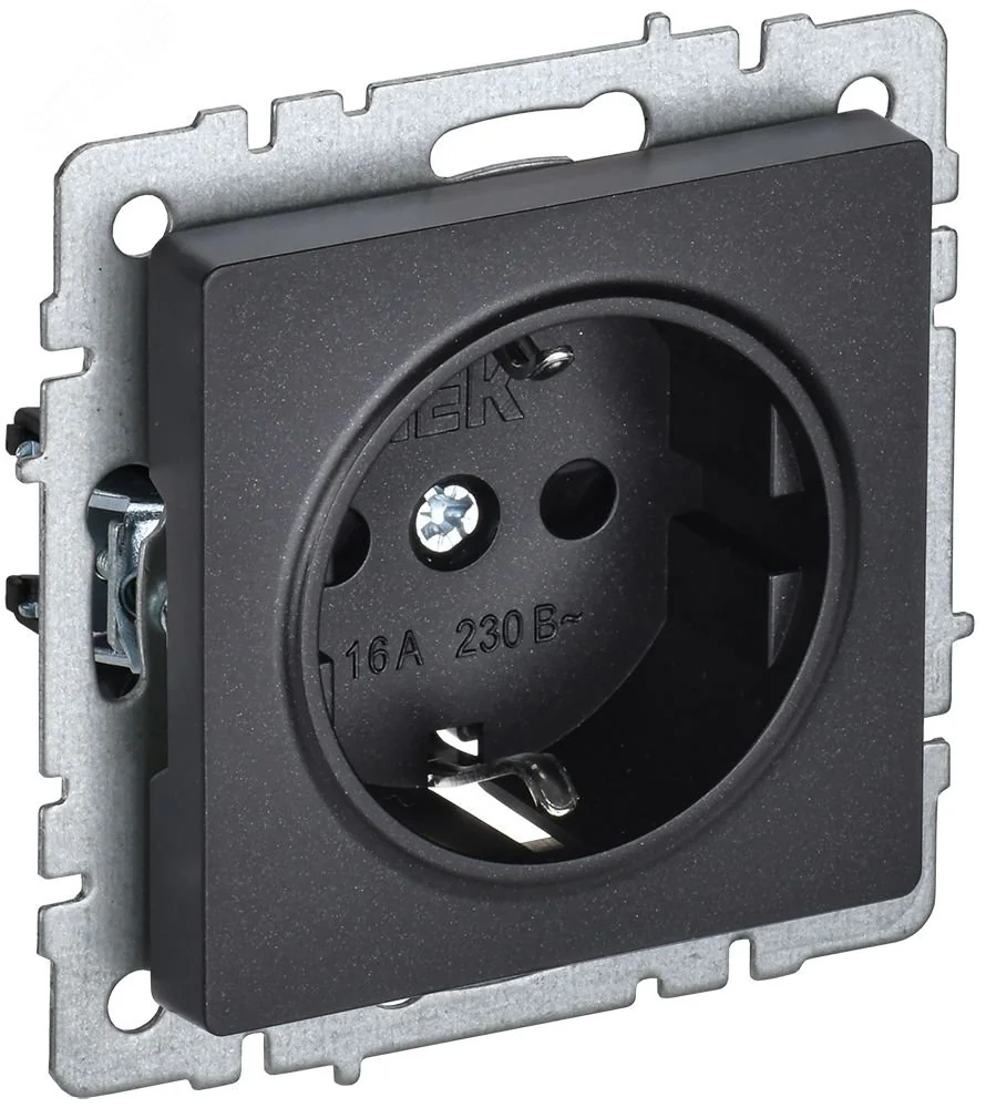 Розетка BRITE РС11-1-0-БрЧ 16А с заземл. без защ. шторки черн. IEK BR-R11-16-K02
