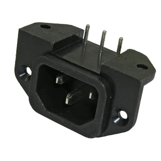 AC-023 - Разъем питания серии AC, вилка 3-х полюсная, угловое для пайки в плату, 10А 250В