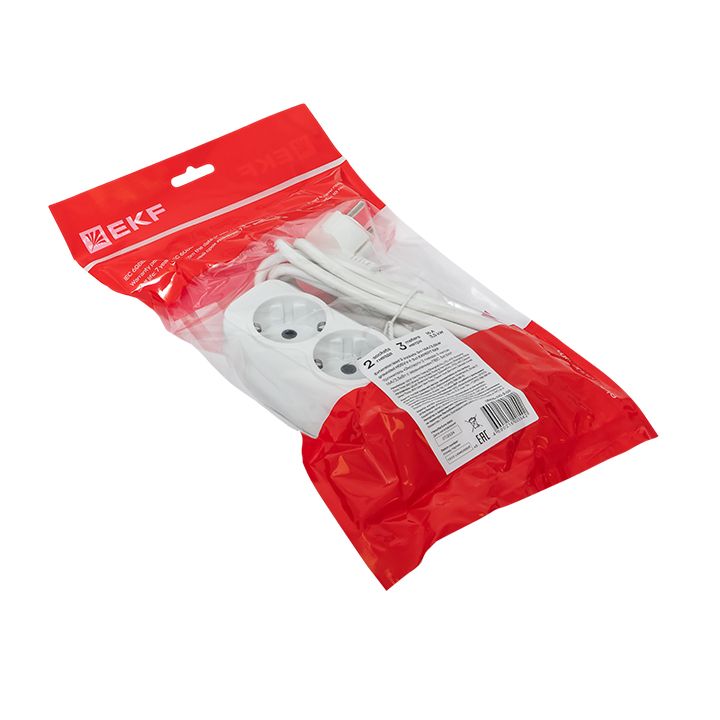 Удлинитель "Эксперт" 2 гнезда 3 метра 13А/3,0кВт с заземлением ПВС 3х1 PROxima UBA16-310-2-03