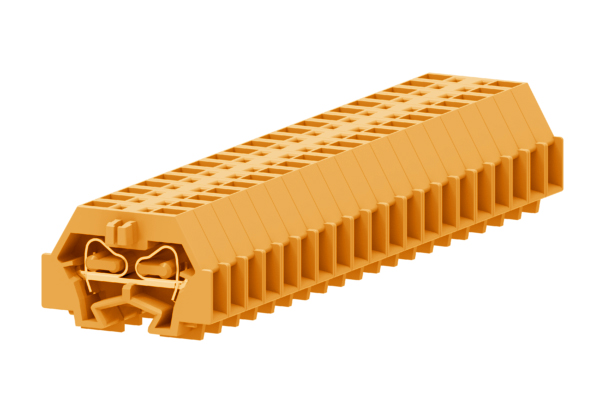 Клемма мини 241322 - Мини клемма, боковой подвод кабеля, 2 точки подключения в клемме, тип фиксации провода: пружинный, номинальное сечение: 2,5 мм кв., 24A, 500V, цвет: оранжевый, тип монтажа: DIN15