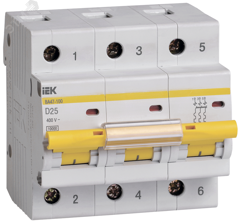 Выключатель автоматический модульный 3п D 25А 10кА ВА47-100 KARAT IEK MVA40-3-025-D