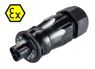 Разъем  RST20I3SXS1 ZR3 V SW - Взрывозащищенный вилочный разъем на кабель диам. 13-18 мм, IP68(69k), 3 полюса, винтовая фиксация провода, номинальные характеристики: 250/400V+РЕ, 20A, цвет: черный, серия RST Ex