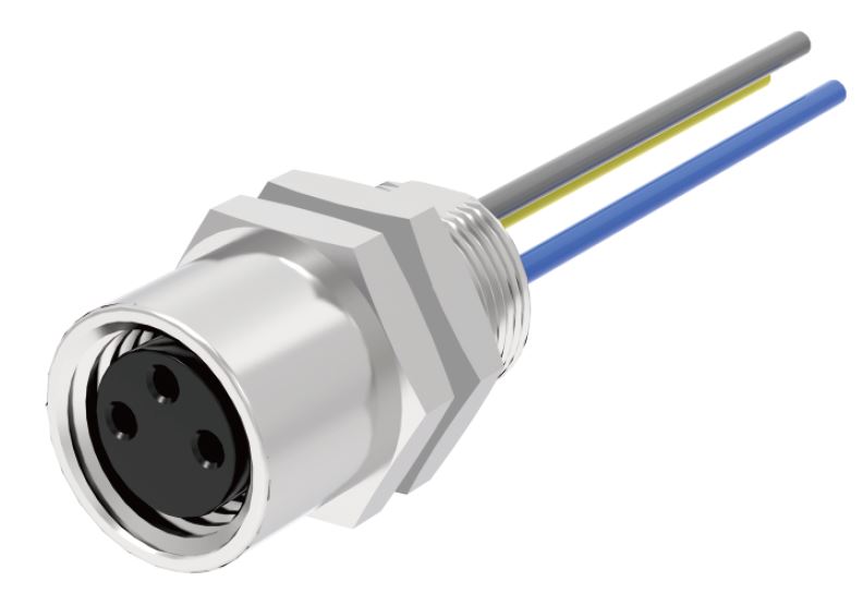 Розеточный разъем в панель M8A06C-FFHA-UC0.5 - Розеточный разъем в панель, 6 полюсов, M8, гайка сзади, с проводом 0,5 метра, A-Code, 1,5А, 30V, резьба на гайке M8*0.5, резьбовое соединение: латунь неэкранированный