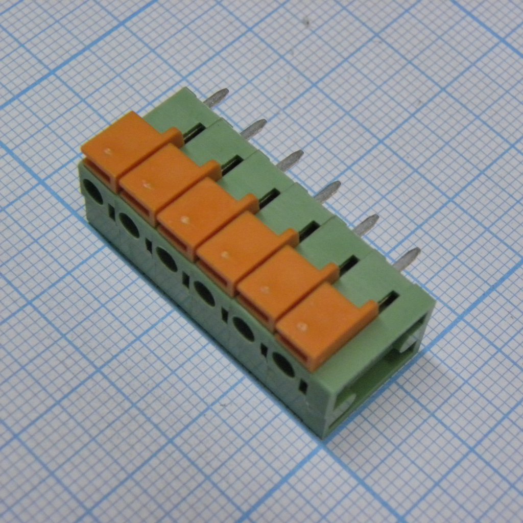 DG142V-5.08-06P-14-00A(H) - Нажимной безвинтовой клеммный блок 6 контактов. Зажим типа торцевой контакт. Серия DG142V-5.08