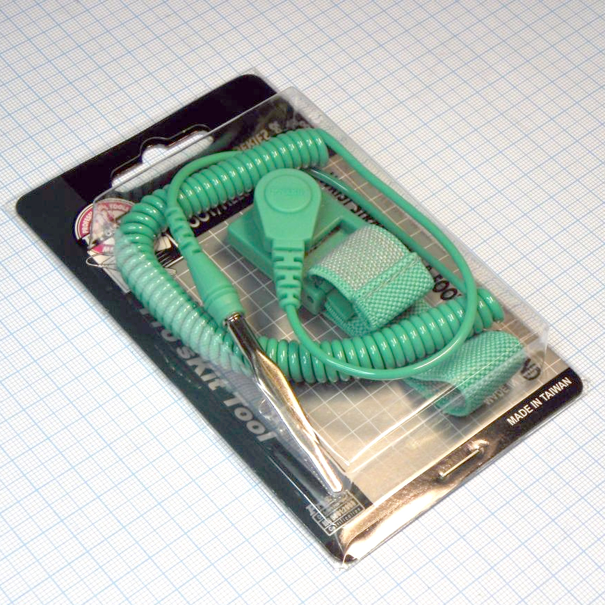 8PK-611D - Антистатический браслет  со шнуром заземления, зажимом "крокодил" и гибкой, регулируемой по размеру запястья манжетой на застежке-липучке