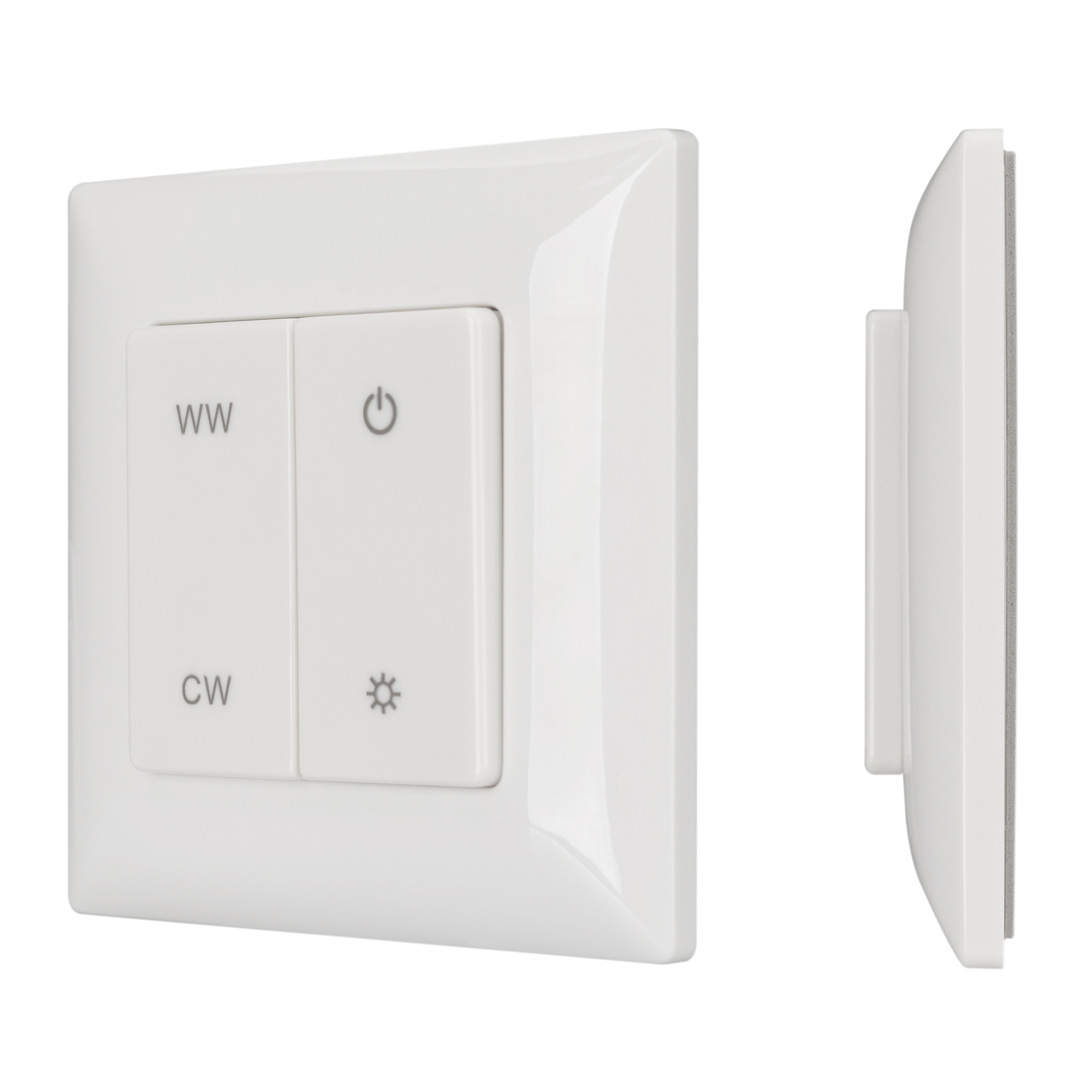 Панель SMART-P48-MIX-P-SUF (3V, 1 зона, Knob, 2.4G) 028302 - Накладная кнопочная панель 2.4 ГГц, цвет белый. Материал - пластик. Для управления мультибелыми (MIX) источниками света (ШИМ), 1 зона управления. Питание/рабочее напряжение 3VDC от батарейки CR2