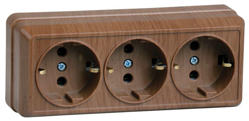 Розетка 3-м ОП Октава РС23-3-ОД 16А IP20 с заземл. дуб ERO31-K04-16-DC