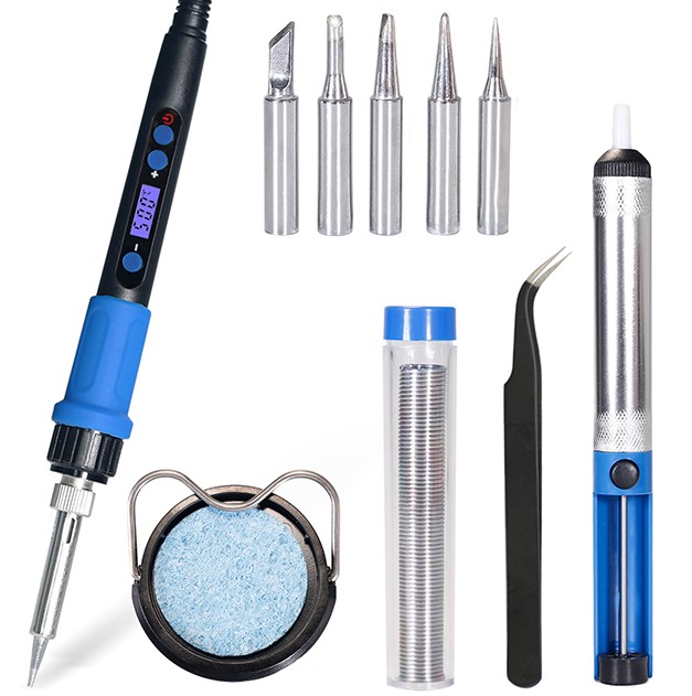 YIHUA 928D-I TOOL KIT 1 - Набор 1, в комплекте паяльник с регулировкой температуры, сменные жала 900M-T-I,B,K,3C,2.4D, олово с канифолью 1.0mm 15g, пинцет, оловоотсос, подставка для паяльника