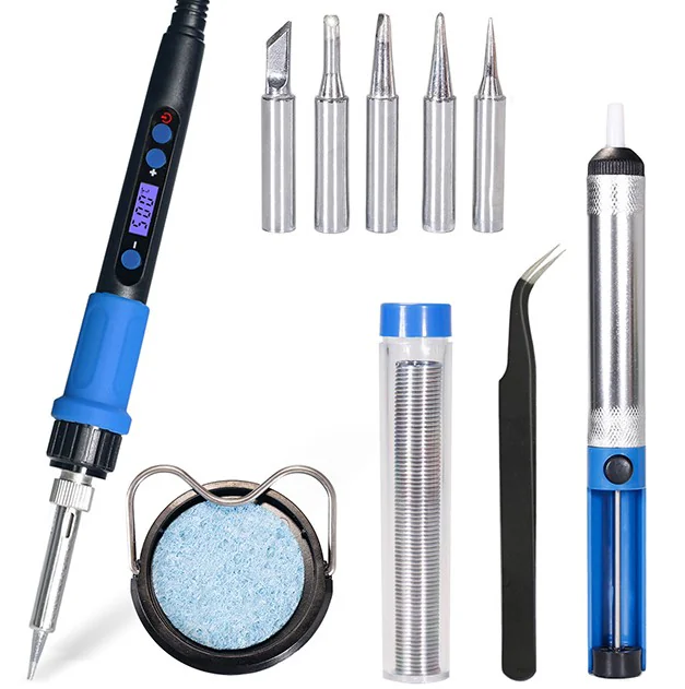 YIHUA 928D-I TOOL KIT 1 - Набор 1, в комплекте паяльник с регулировкой температуры, сменные жала 900M-T-I,B,K,3C,2.4D, олово с канифолью 1.0mm 15g, пинцет, оловоотсос, подставка для паяльника