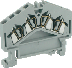 Проходная клемма UJ1-2.5/4 - Проходная клемма, 4 точки подключения в клемме, тип фиксации провода: пружинный, номинальное сечение: 2,5 мм кв., 24A, 660V, ширина: 5 мм, цвет: серый, тип монтажа: DIN 35