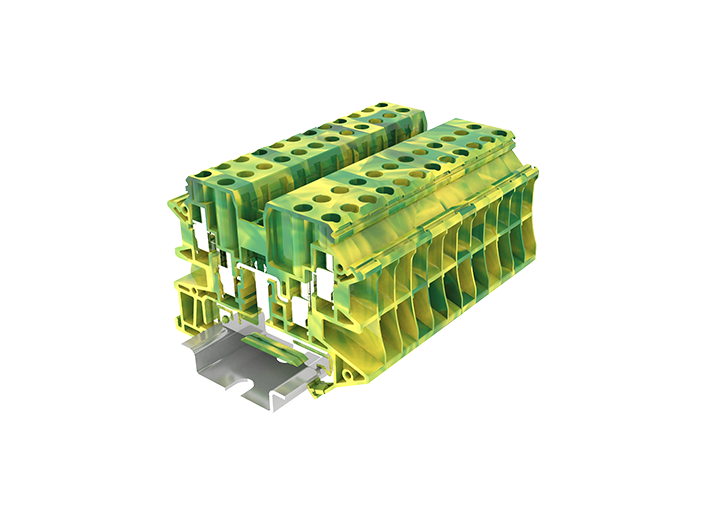 Заземляющая клемма TU4-4-PE - Заземляющая клемма, 4 точки подключения, тип фиксации провода: винтовой, номинальное сечение: 4 мм кв., ширина: 6,2 мм, цвет: желто-зеленый, тип монтажа: DIN 35