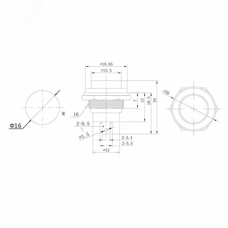 RWD-306 красный - Кнопка без фиксации 2А 250В (ON)-OFF круглая М16
