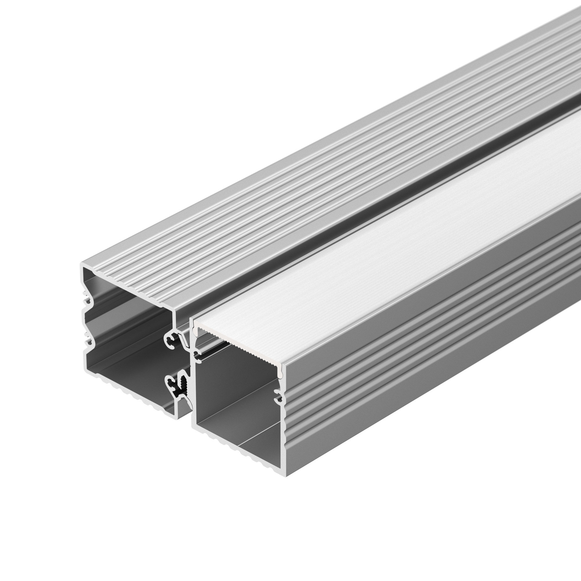 Профиль с экраном ALU-BASE-PW35S-2000 ANOD+FROST AG 021947 - Поставка под заказ от 1 компл. Анодированный профиль ALU-BASE длиной 2м, в комплекте с матовым призматическим экраном "антиблик". Устанавливается на основание ALU-BASE Small/Hiding (отдельно), к