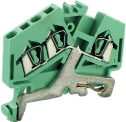 Заземляющая клемма UJ1-2.5/3JD - Заземляющая клемма, 3 точки подключения в клемме, тип фиксации провода: пружинный, номинальное сечение: 2,5 мм кв., ширина: 5 мм, цвет: зеленый, тип монтажа: DIN 35