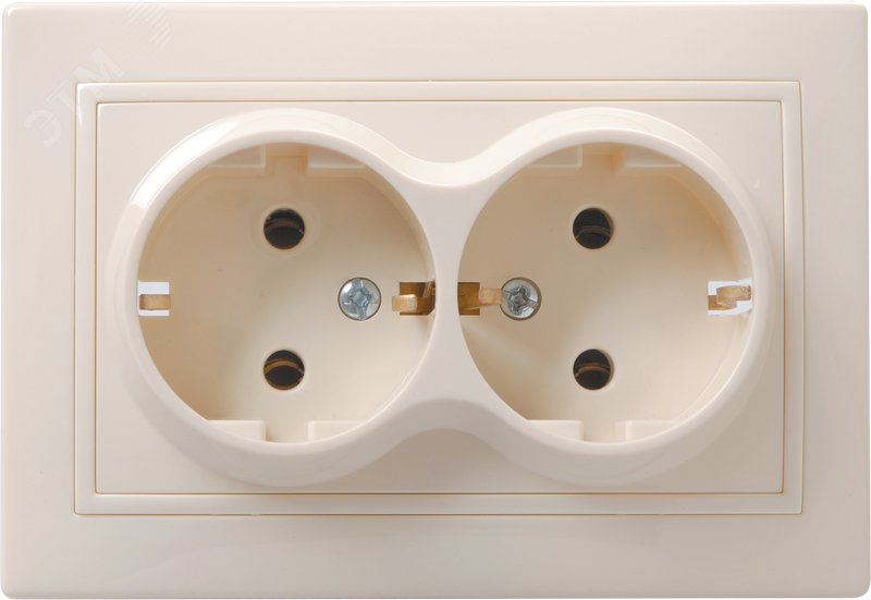 Розетка 2-м СП Кварта РС12-3-ККм 16А IP20 с заземл. без защ. шторок крем. ERK24-K33-16-DM