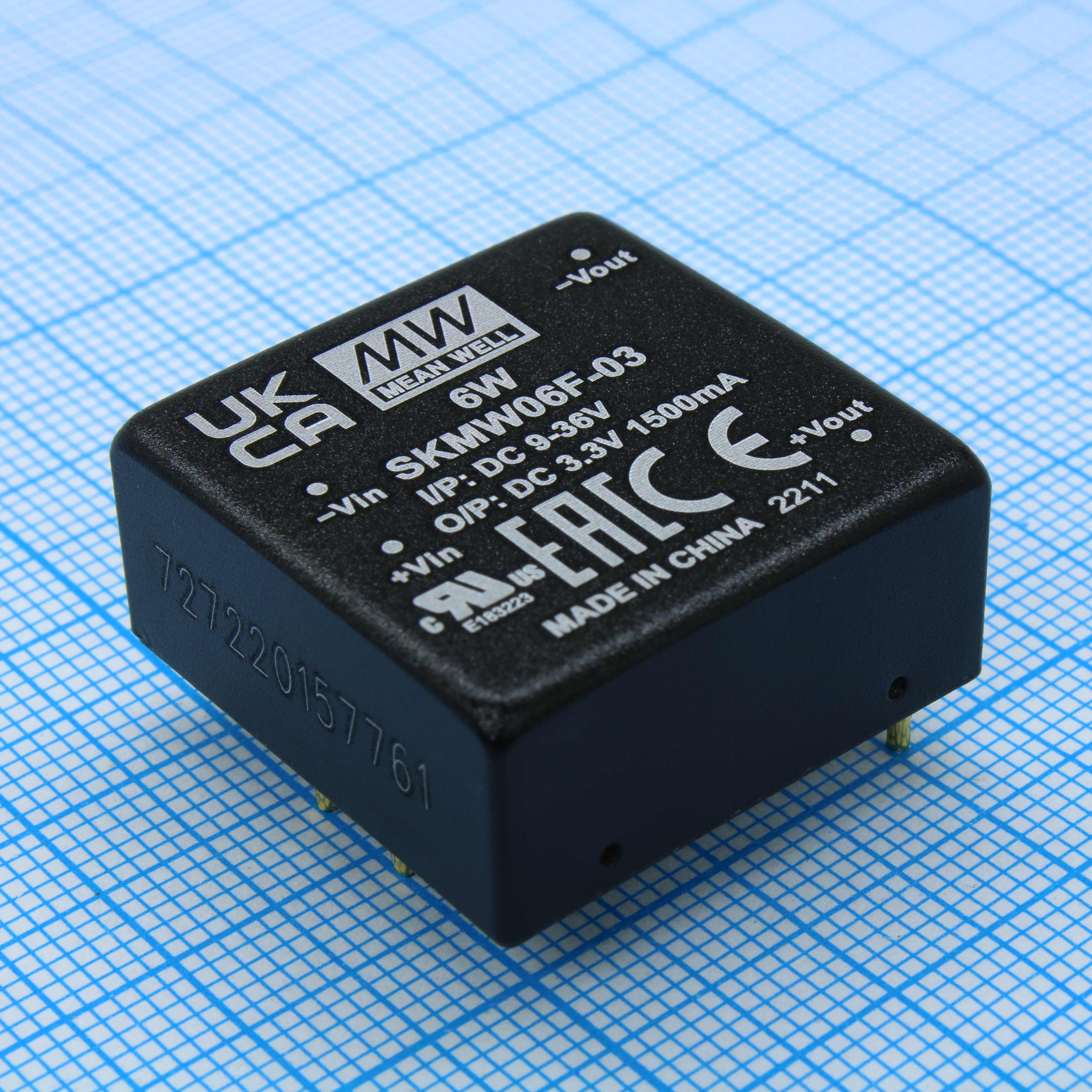 SKMW06F-03 - Преобразователь DC/DC, 6Вт, Uвх=9…36В, выход 3.3В/1.5А, изоляция 1500В DC, 25.4х25.4х11.7мм, -40°С…+85°С