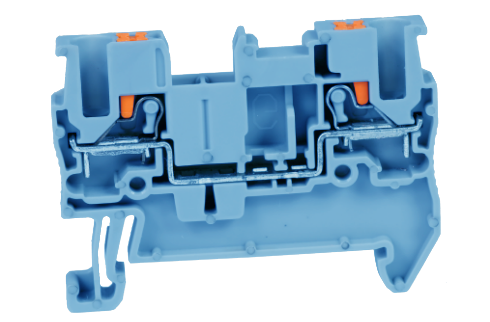 Проходная клемма UJ6-2.5(BU) - Проходная клемма, тип фиксации провода: push-in, номинальное сечение: 2,5 мм кв., 24A, 800V, ширина: 5,2 мм, цвет: синий, тип монтажа: DIN 35