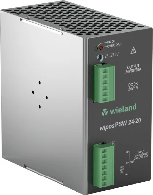 Блок питания WIPOS PSW 24-20 - Импульсный источник питания, трехфазный, 24 V / 20 A, 480 W; диапазон входных напряжений: 187-550 V AC; 250-725 V DC; габариты (мм): ширина x высота x глубина: 125 x 73 x 140; вес 1,0 кг; монтаж: на DIN рейку, температура ок