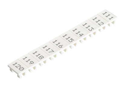 Шильдик 9705A/8/10B 111-120 - Маркировка для клемм сечением 6 мм.кв., шириной 8 мм, 10 шильдиков, белая, нанесенные знаки: 111 – 120