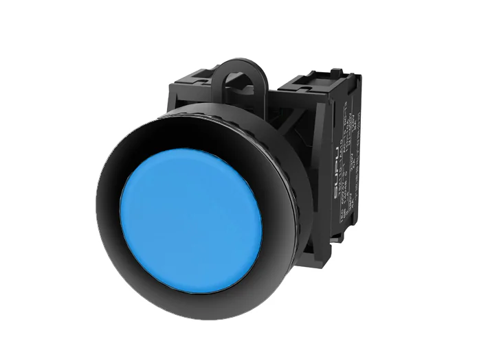 Кнопка плоская (синяя) TS2530-0AM40-S20 - Кнопка круглая плоская, без блокировки, без подсветки, утопленное пластиковое переднее кольцо, с мгновенным нажатием, с контактной группой 2NO, диаметр головки кнопки 36 мм, диаметр посадочного отверстия: 22 мм, ц