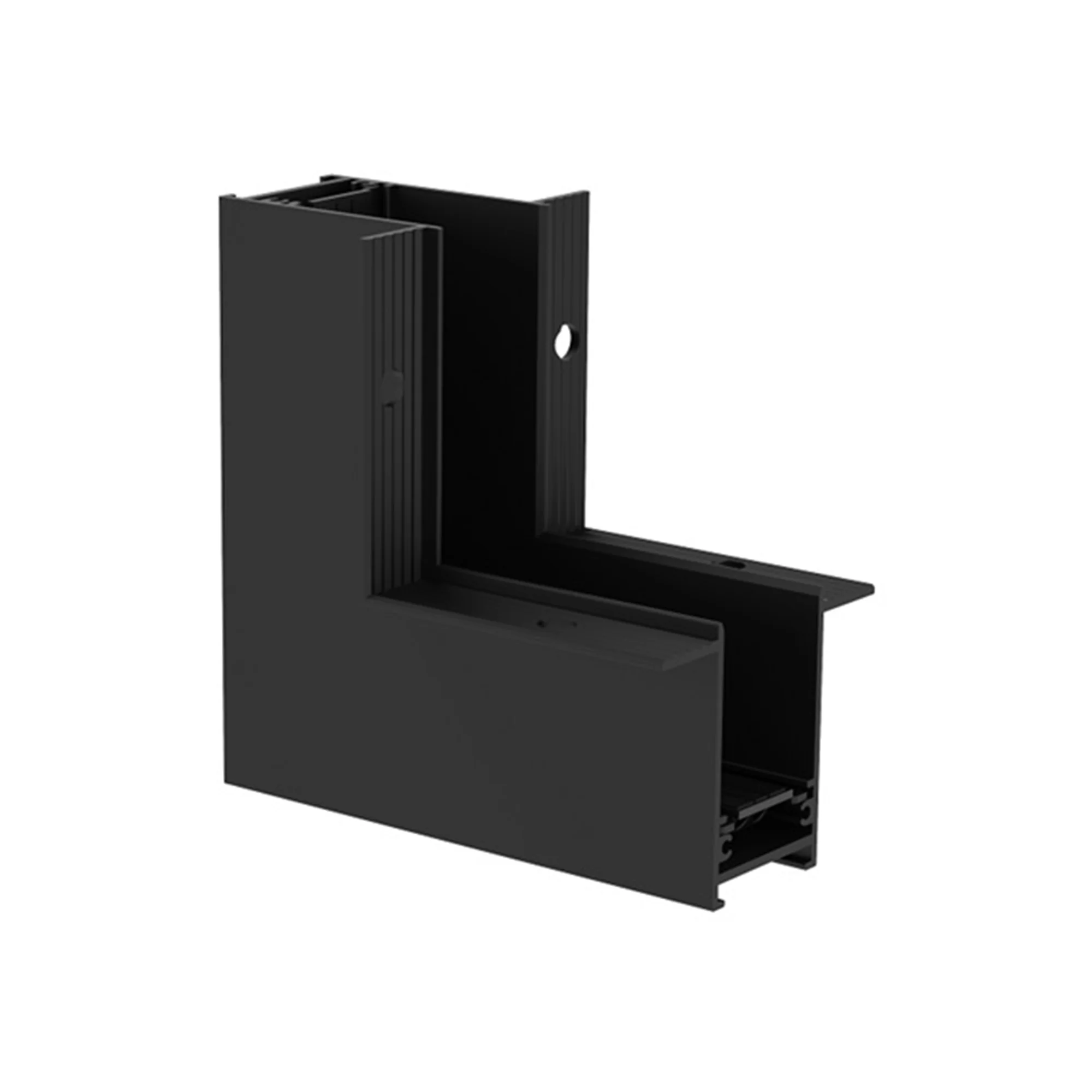 Коннектор угловой MAG-CON-2538-F-L90-INT (BK, внутренний) 034230 - Угловой внутренний коннектор для встраиваемого трека MAG-TRACK-2538-F. DC24V. Материал алюминий, цвет черный. Размеры 82,5x82,5x47x38мм. Аксессуары для соединения с треком приобретаются от