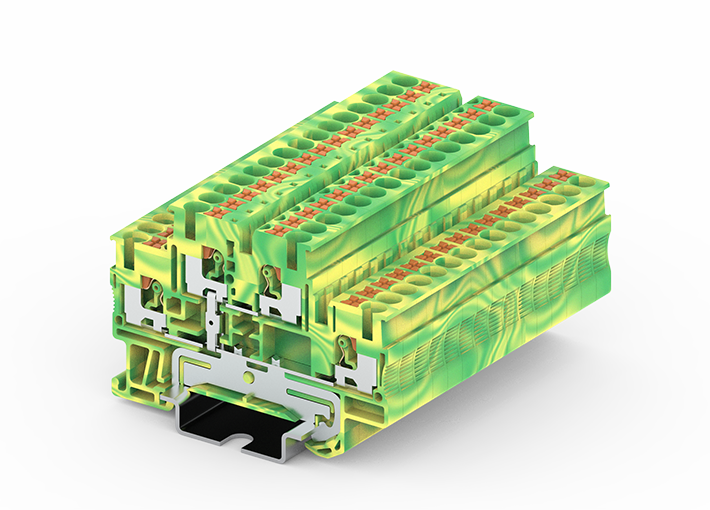 Этажная клемма TPD4-2-PE - Этажная заземляющая клемма, тип фиксации провода: push-in, номинальное сечение: 4 мм кв., 28A, 500V, ширина: 5,2 мм, цвет: желто-зеленый, тип монтажа: DIN 35