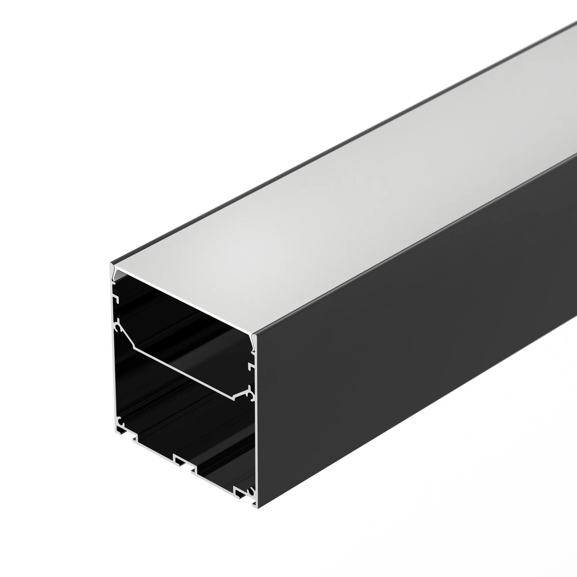 Профиль LINE-S-7575-2500 BLACK 041856 - Алюминиевый профиль для светодиодных лент и линеек. Цвет - чёрный RAL9005 (порошковая окраска). Габаритные размеры (LхWхH): 2500x75x75 мм. Ширина площадки для ленты 50 мм. Отсек для БП 72,5х33,3 мм.