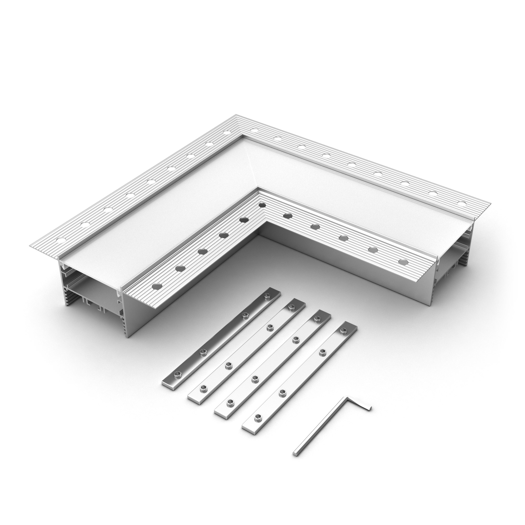 Угол SL-LINIA45-FANTOM 030106 - Угол в сборе, для профиля SL-LINIA45-FANTOM. В комплекте угол с экраном, соединители, винты, шестигранный ключ.