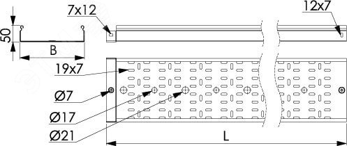 Лоток перфорированный 50х50 L=3000мм толщина 1.0мм цинк-ламельный 3526010ZL