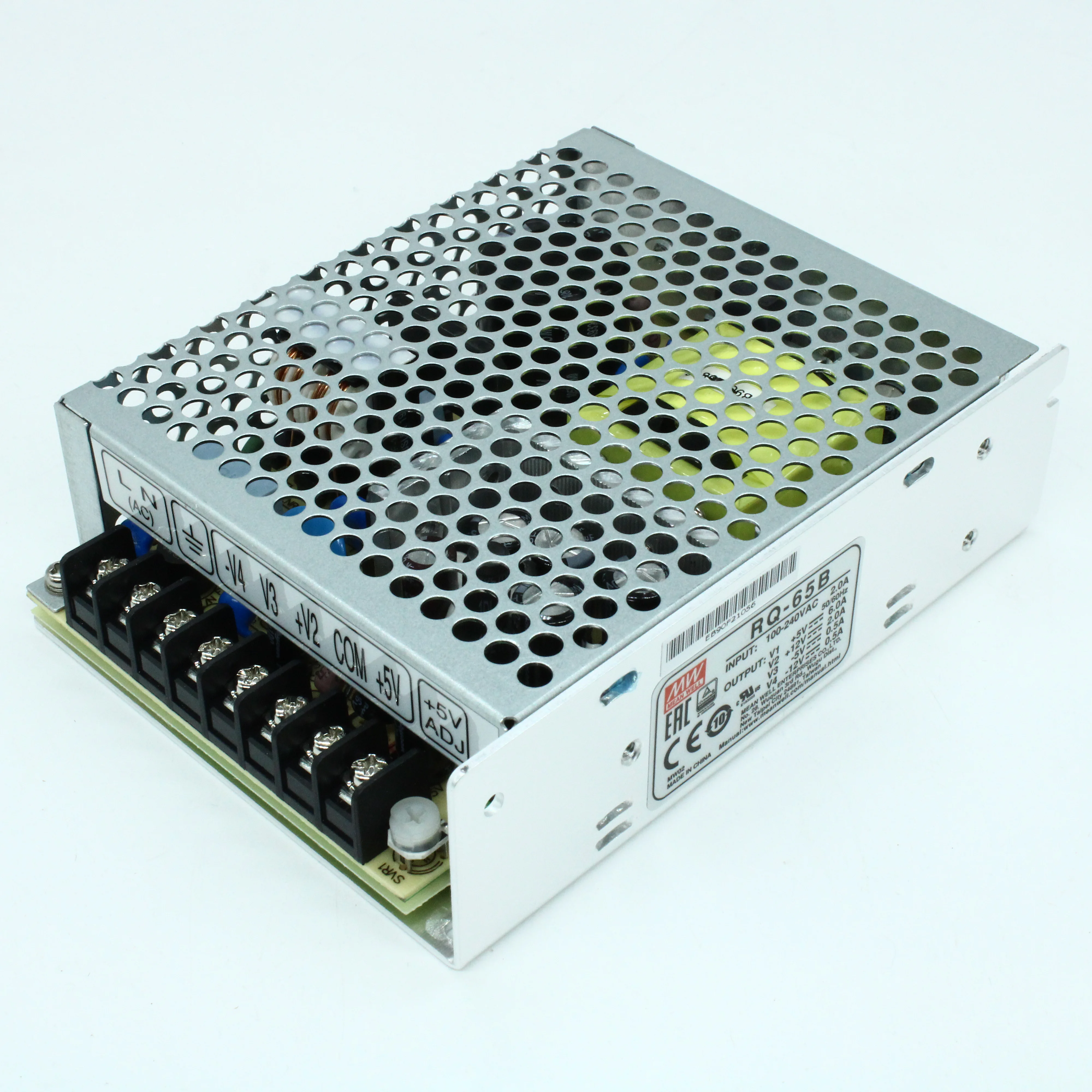RQ-65B - AC-DC, 65Вт, вход 88…264В AC, 47…63Гц /125…373В DC, выход1: +5В/0.5…8A, выход2: +12В/0.2…3A, выход3: -5В /0…1A, выход4: -12В/0…1А, изоляция 3000В AC, в кожухе 129х98х38мм, -20…+70°С