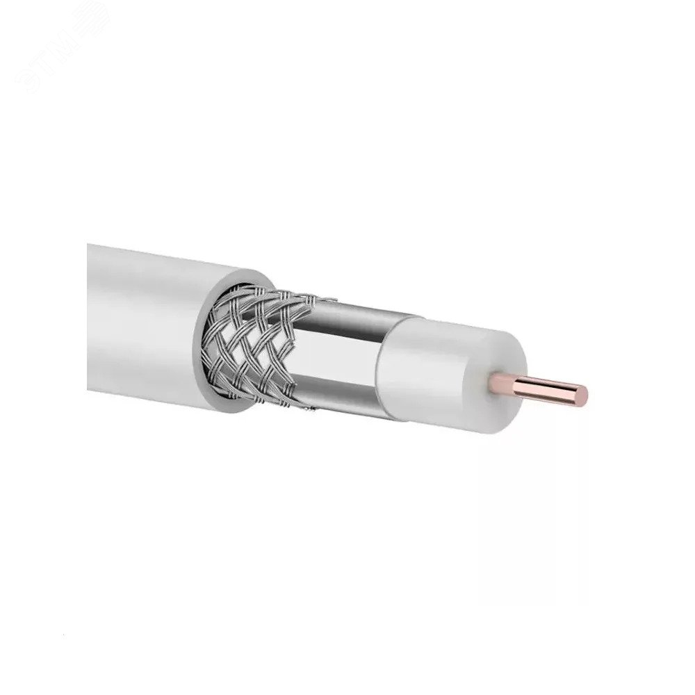 Кабель коаксиальный RG-6U, 75Ом, Cu/Al/Cu, 64%, 100м, INDOOR, белый - в бухте 100м