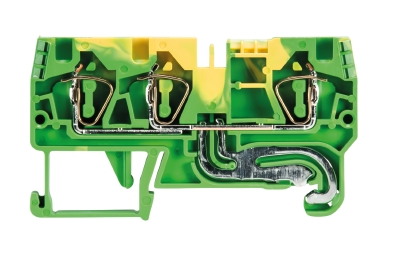 Клемма сдв. заземл. WKFN 4 D1/2/SL/35 - Заземляющая клемма, 3 точки подключения, тип фиксации провода: пружинный, номинальное сечение: 4 мм кв., 32A, 800V, ширина: 6 мм, цвет: желто-зеленый, тип монтажа: DIN 35