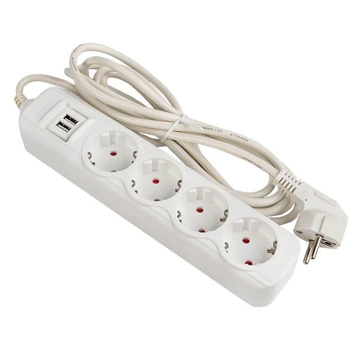 Удлинитель Эксперт 4 гнезда 3 метра 16А/3, кВт с2 USB 2,1А ПВС 3х1