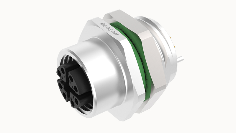 Розеточный разъем SPSH-M12X-08P-FF-SH7002 - Розеточный разъем в панель, 8 полюсов, M12, гайка сзади, фиксация провода пайкой, X-Code, 0.5А, 50V, M16*1.5, металл