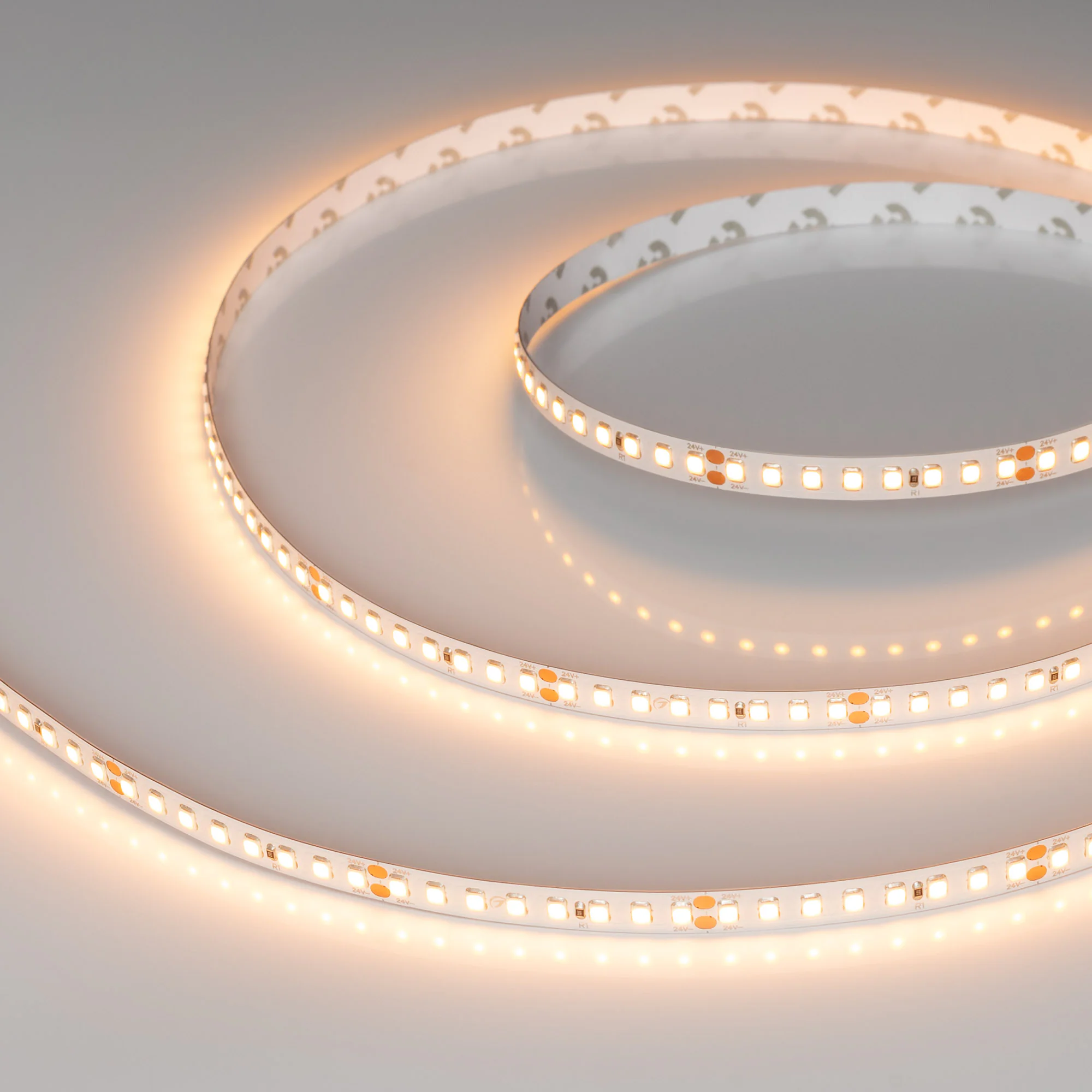 Лента RT-A160-8mm 24V Warm2400 (12 W/m, IP20, 2835, 5m) 028561(2) - Светодиодная лента RT-A160, открытая. Светодиоды 2835, 160 шт/м (800 шт на 5 м), белая плата, ширина 8 мм, скотч 3M. Цвет ТЁПЛЫЙ 2400 K, цветопередача CRI>85, угол 120°. Питание 24V, мощн
