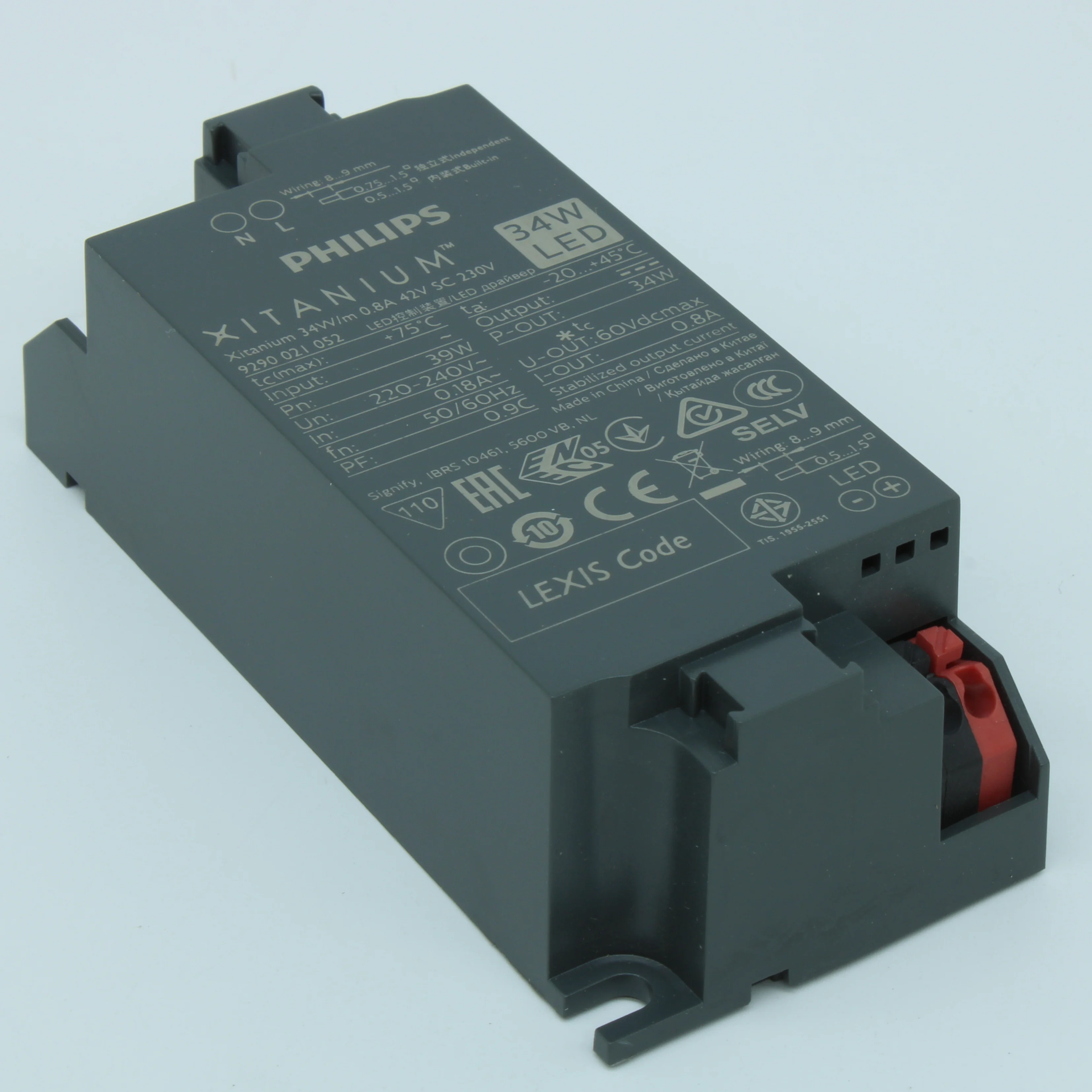 XITANIUM 34W/M 0.8A 42V SC 230V - AC-DC, 34Вт, ККМ, стабилизация тока, вход 202…254В AC, 50…60Гц, выход 0.8A/30…42В, в кожухе 97.2х43х30мм, -20…+45°С